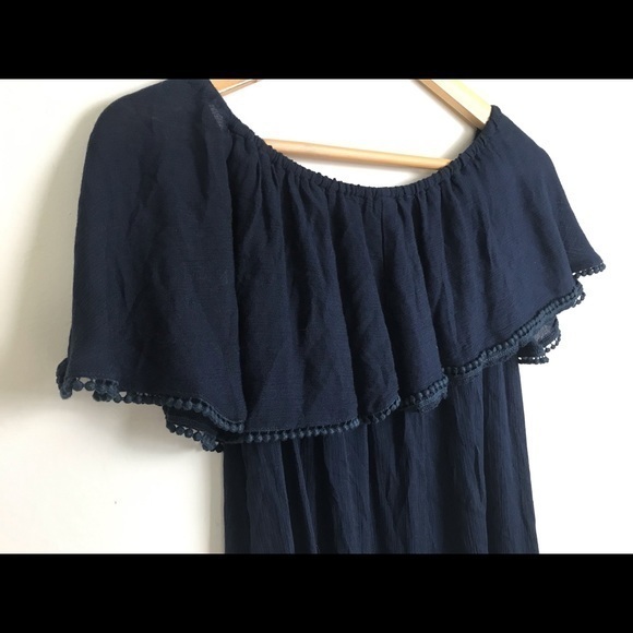 Swim cover up dress off the shoulder navy blue size medium - Picture 2 of 5